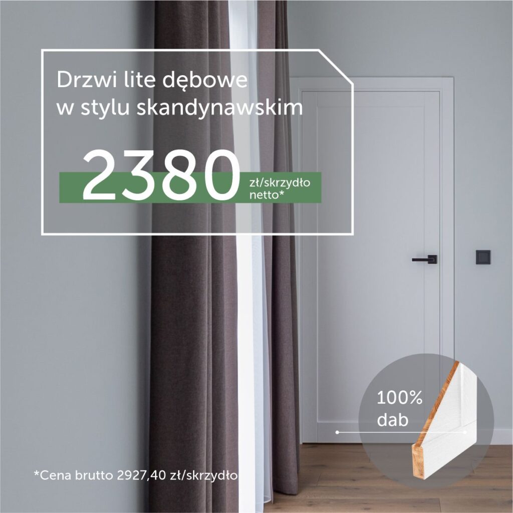 Drzwi lite dębowe w stylu skandynawskim