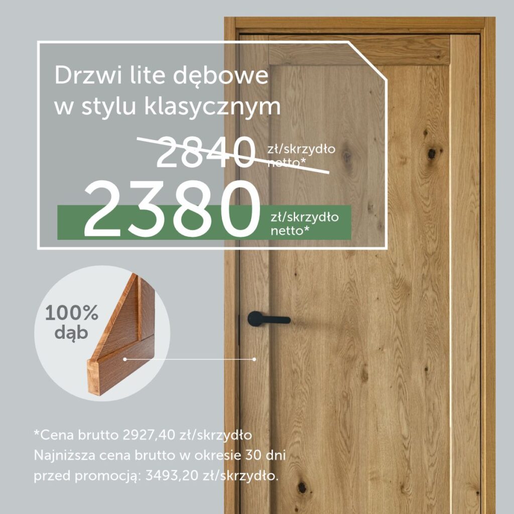 Popularne! Drzwi lite dębowe produkowane według indywidualnych wymiarów