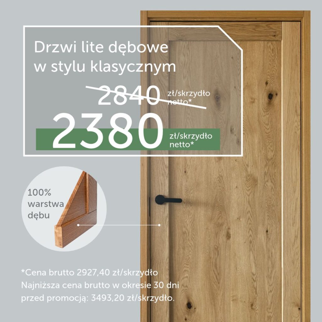 Popularne! Drzwi lite dębowe produkowane według indywidualnych wymiarów