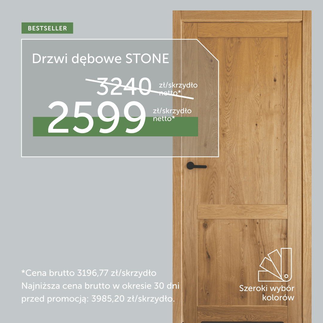 Super cena! Drewniane drzwi wewnętrzne STONE