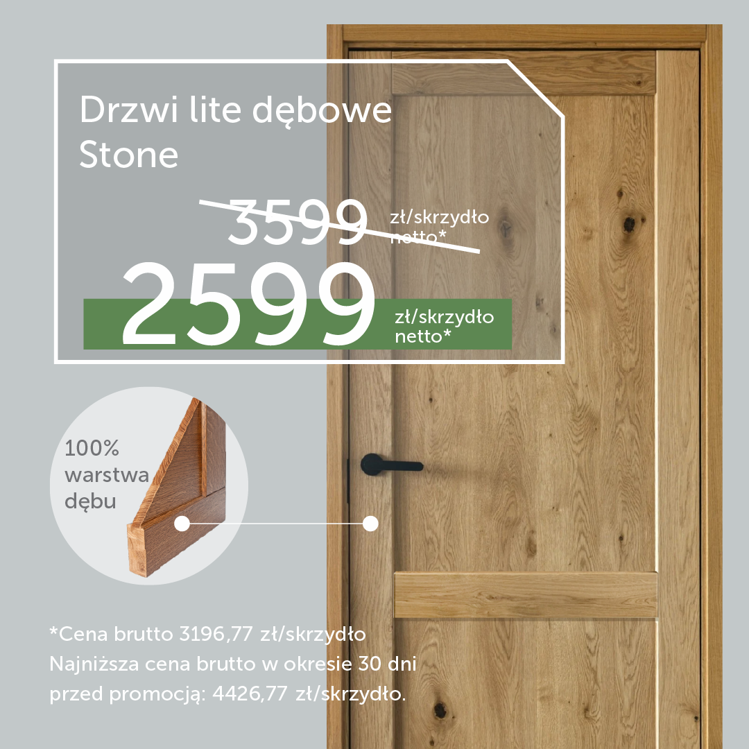 Super cena! Drewniane drzwi wewnętrzne STONE