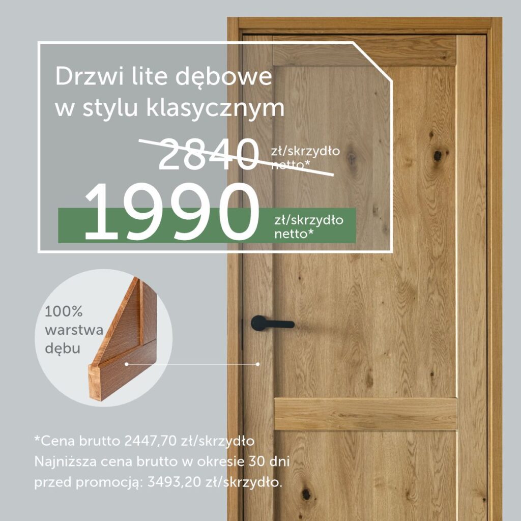 Super cena! Drzwi lite dębowe produkowane według indywidualnych wymiarów